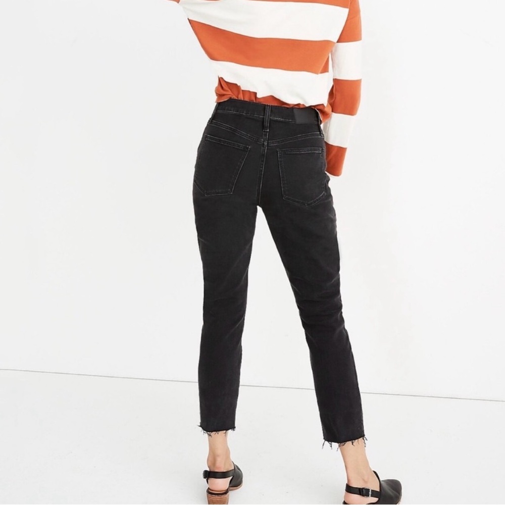 Madewell Black High Rise Slim Crop Boyjean Raw Hem Women’s 26P Dark Wash Denim - Picture 2 of 11